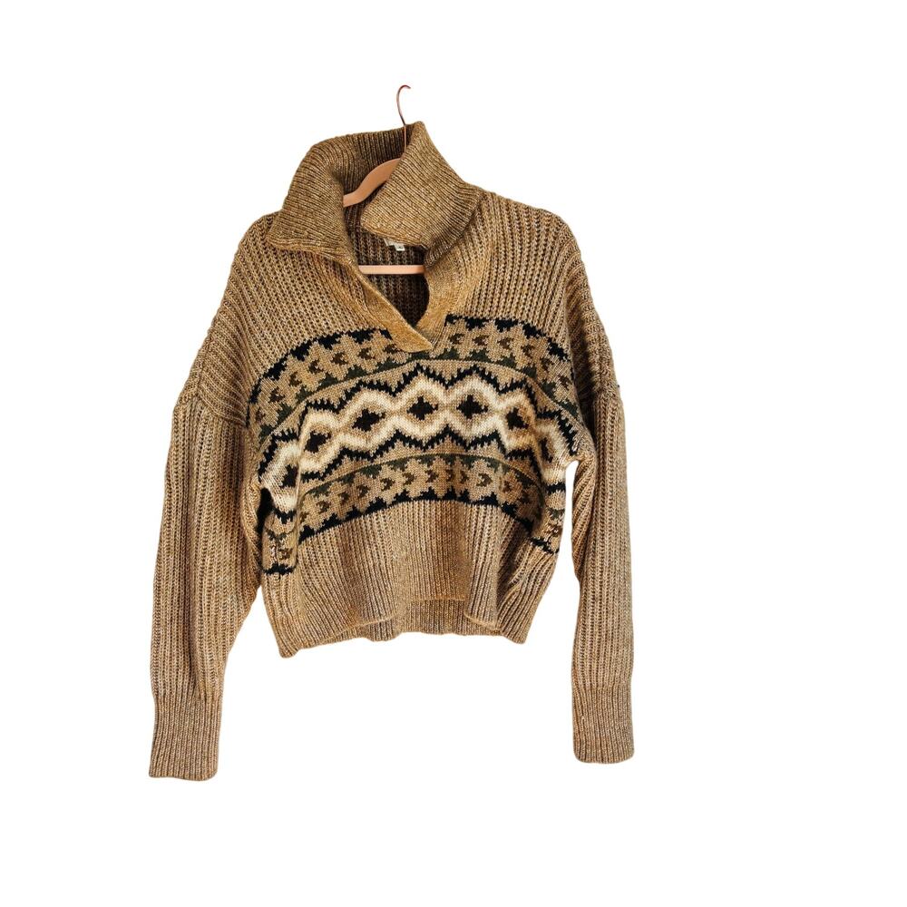 Cozy Henley Shawl Collar Fair Isle Soft Womens‎ Size Medium